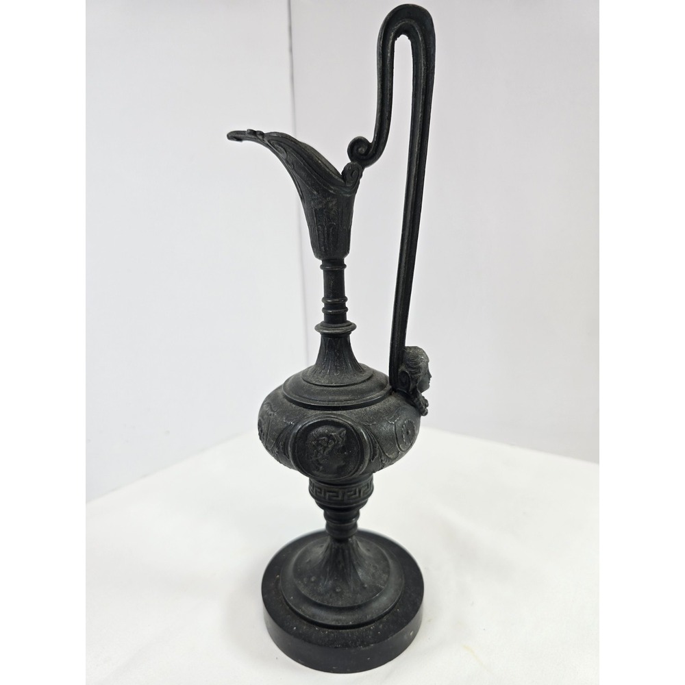 Antique Classical Figural Bronze Neoclassical Ewer Pitcher w Greek Face Handle